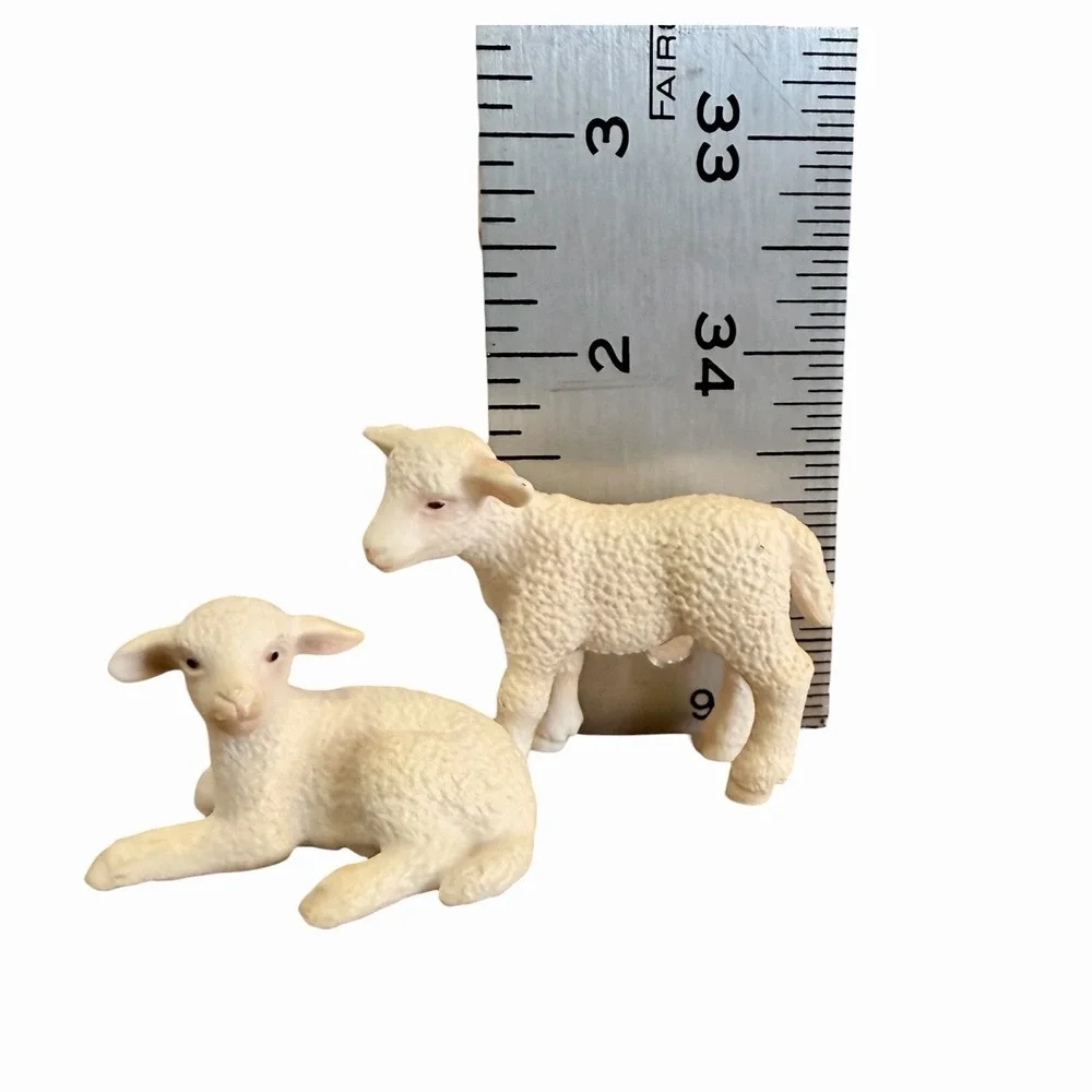 Schleich Lamb Lot 13285 Standing 2003 & 13284 Lying 2004 Retired Farm Life